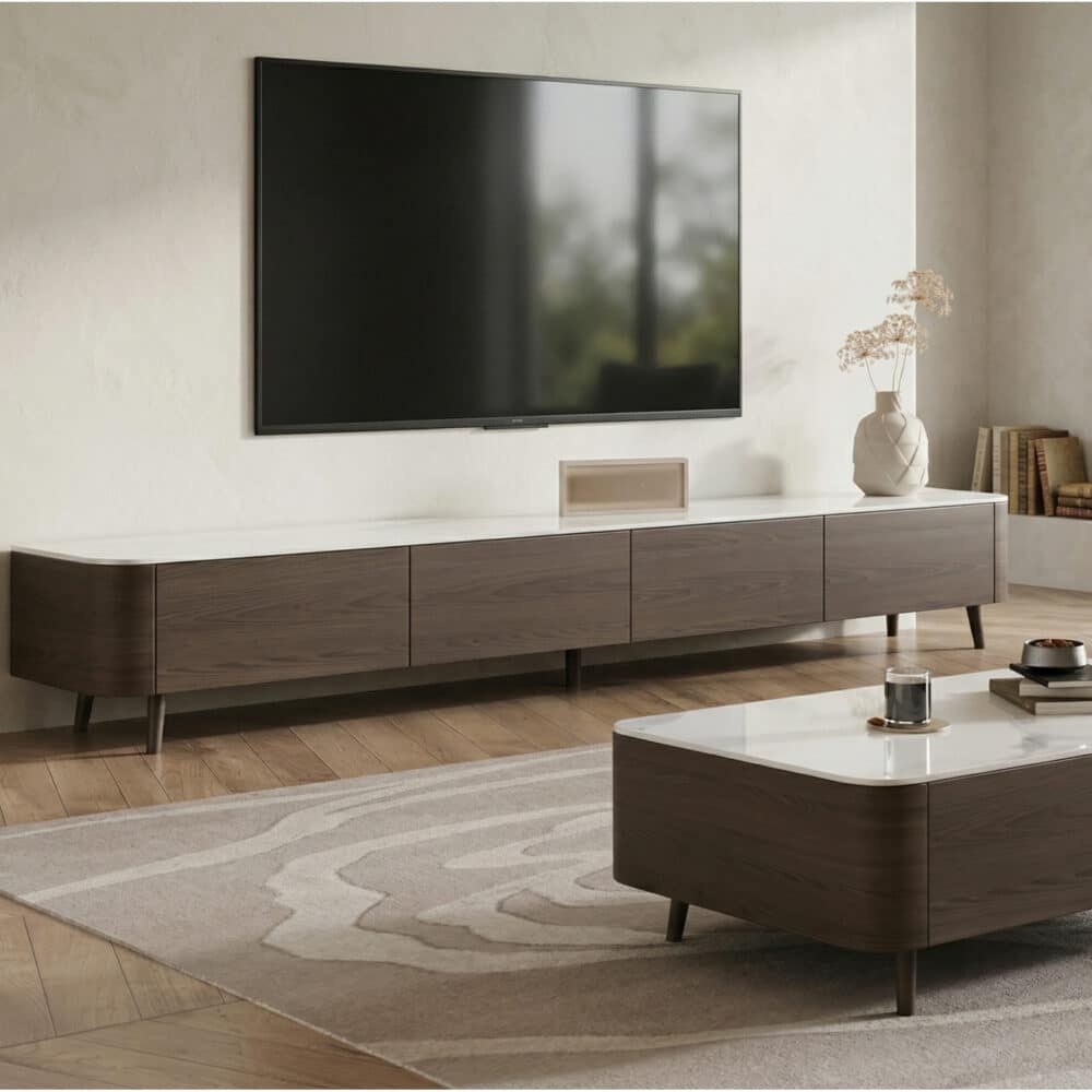 White Stone Top Drawers TV Stand with Cable Management 相册图 #1 scene