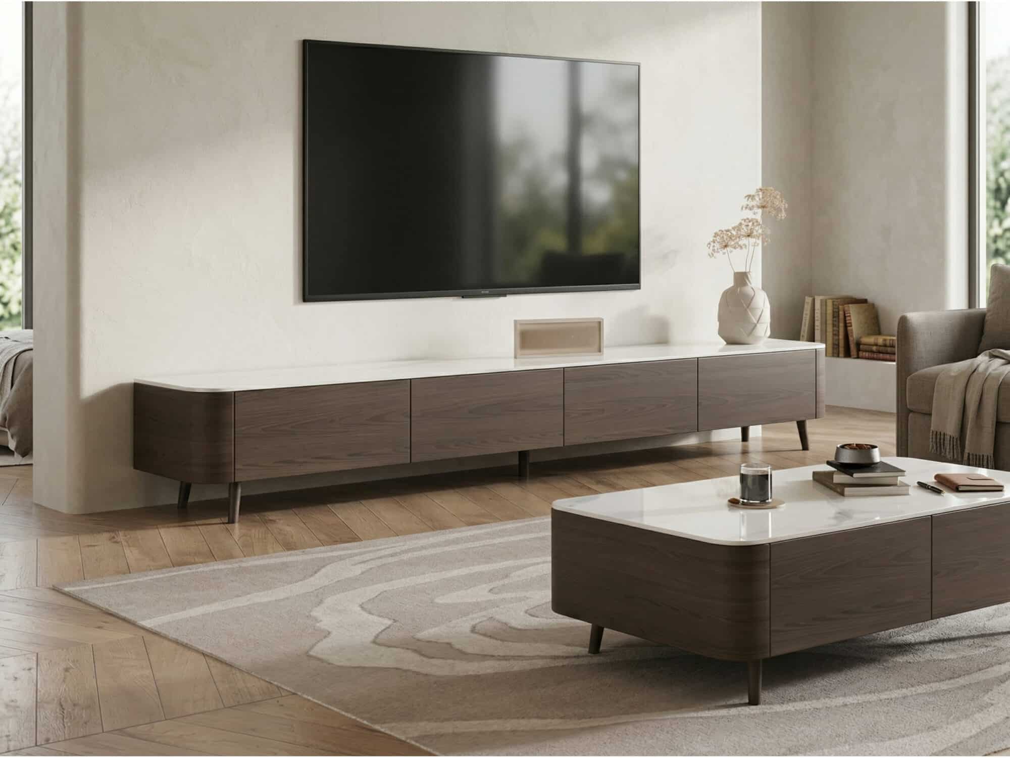 White Stone Top Drawers TV Stand with Cable Management 相册图 #1 scene