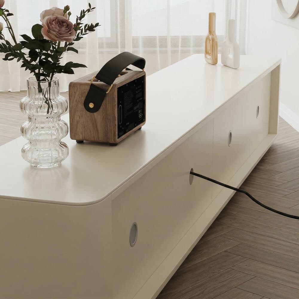 White Wood Shelves Cabinet Drawers Rectangle TV Stand 相册图 #10 resized
