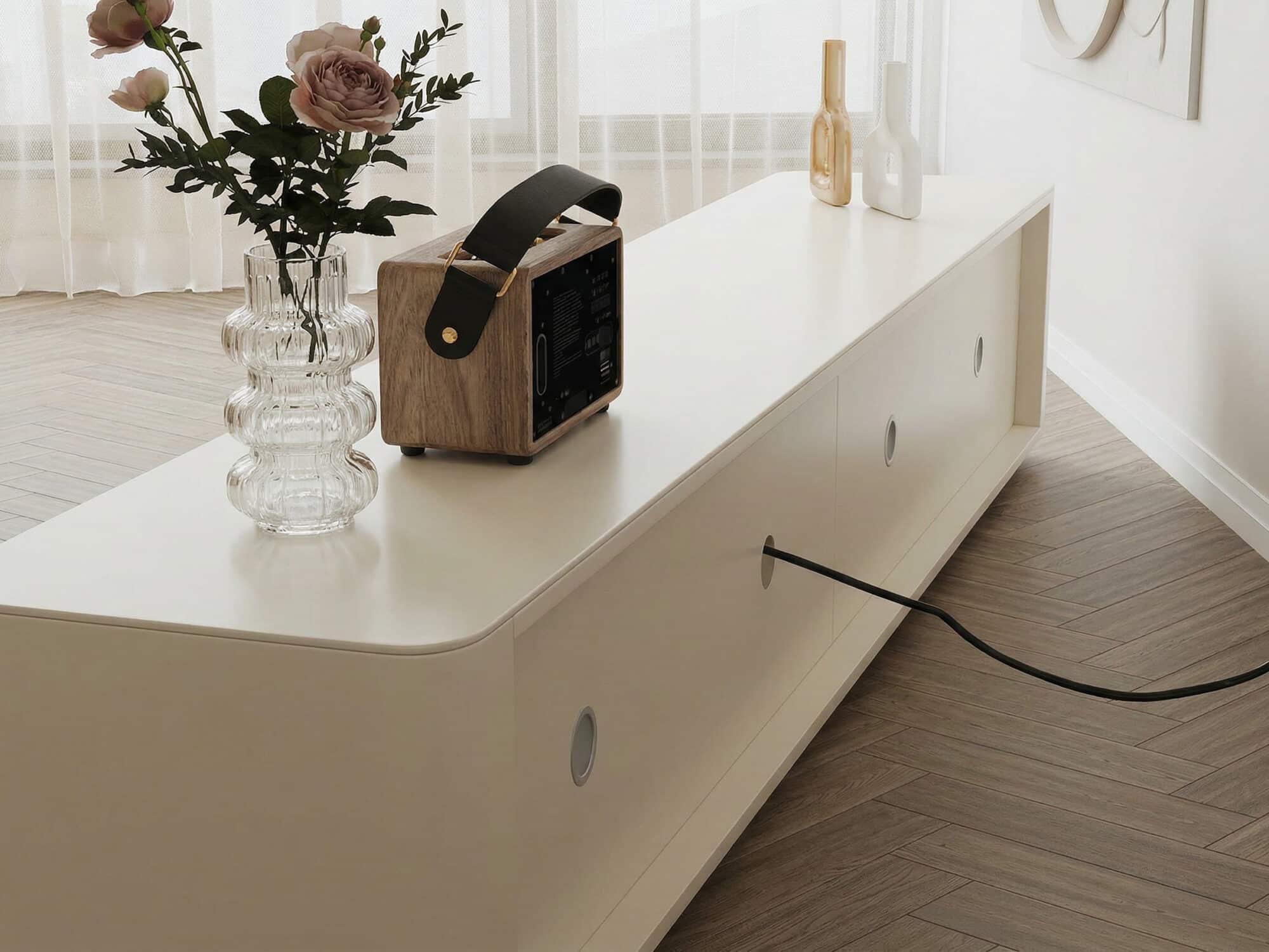 White Wood Shelves Cabinet Drawers Rectangle TV Stand 相册图 #10 resized