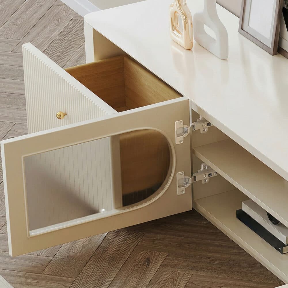 White Wood Shelves Cabinet Drawers Rectangle TV Stand 相册图 #11 resized