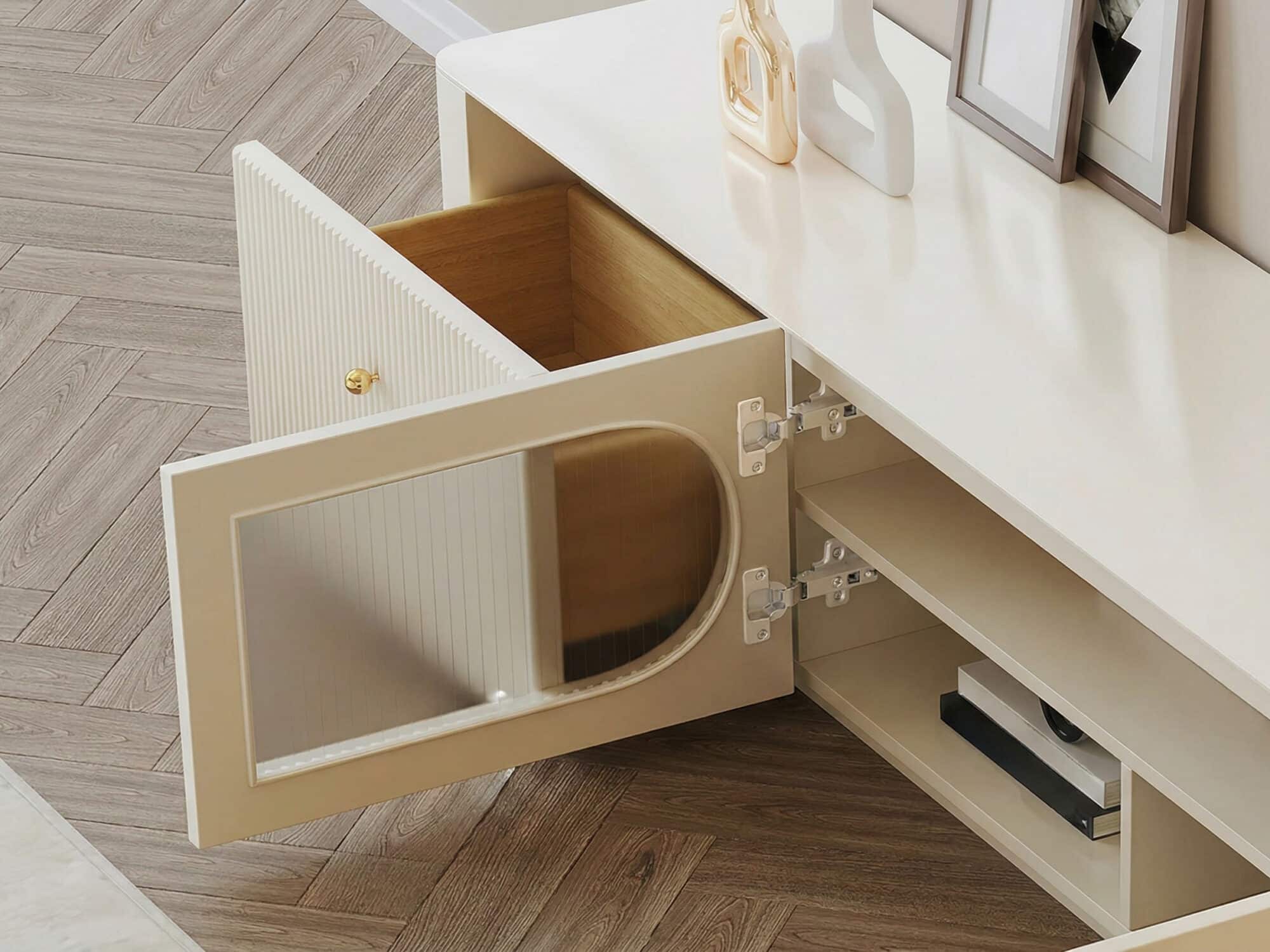 White Wood Shelves Cabinet Drawers Rectangle TV Stand 相册图 #11 resized
