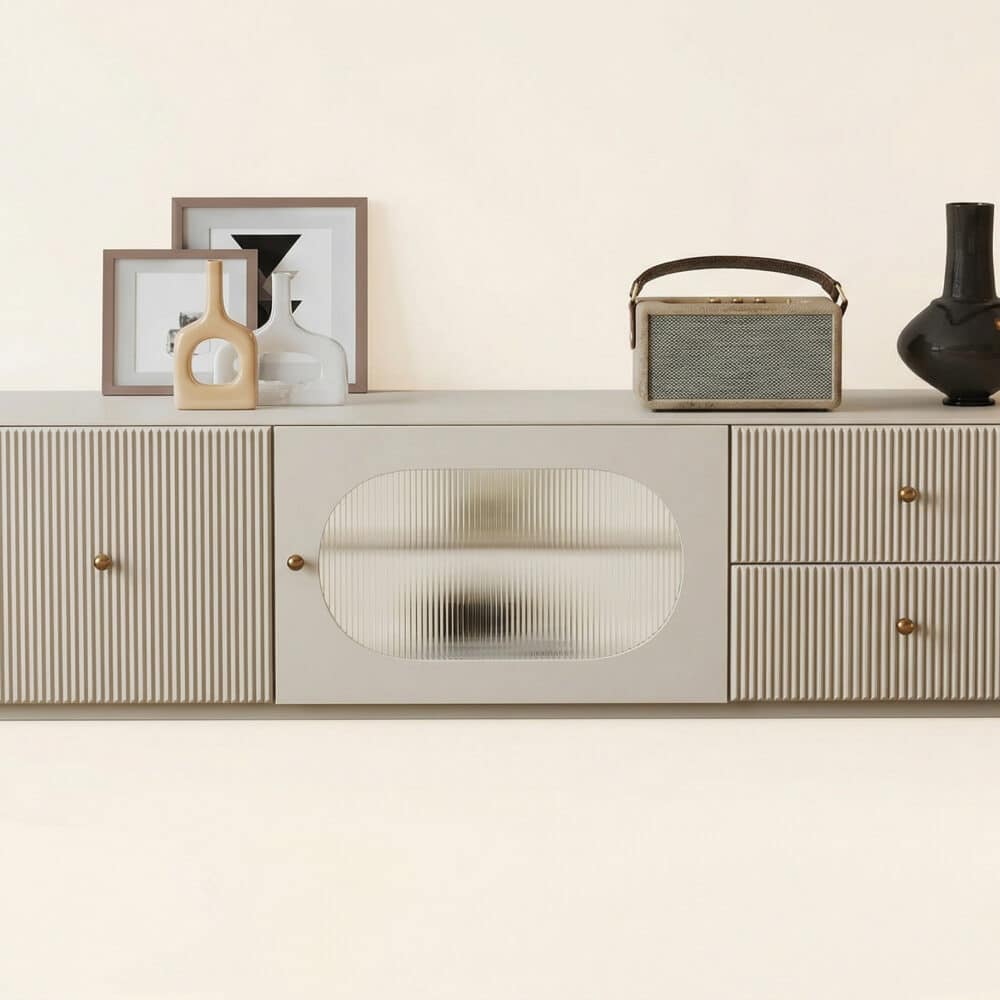 White Wood Shelves Cabinet Drawers Rectangle TV Stand 相册图 #3 resized