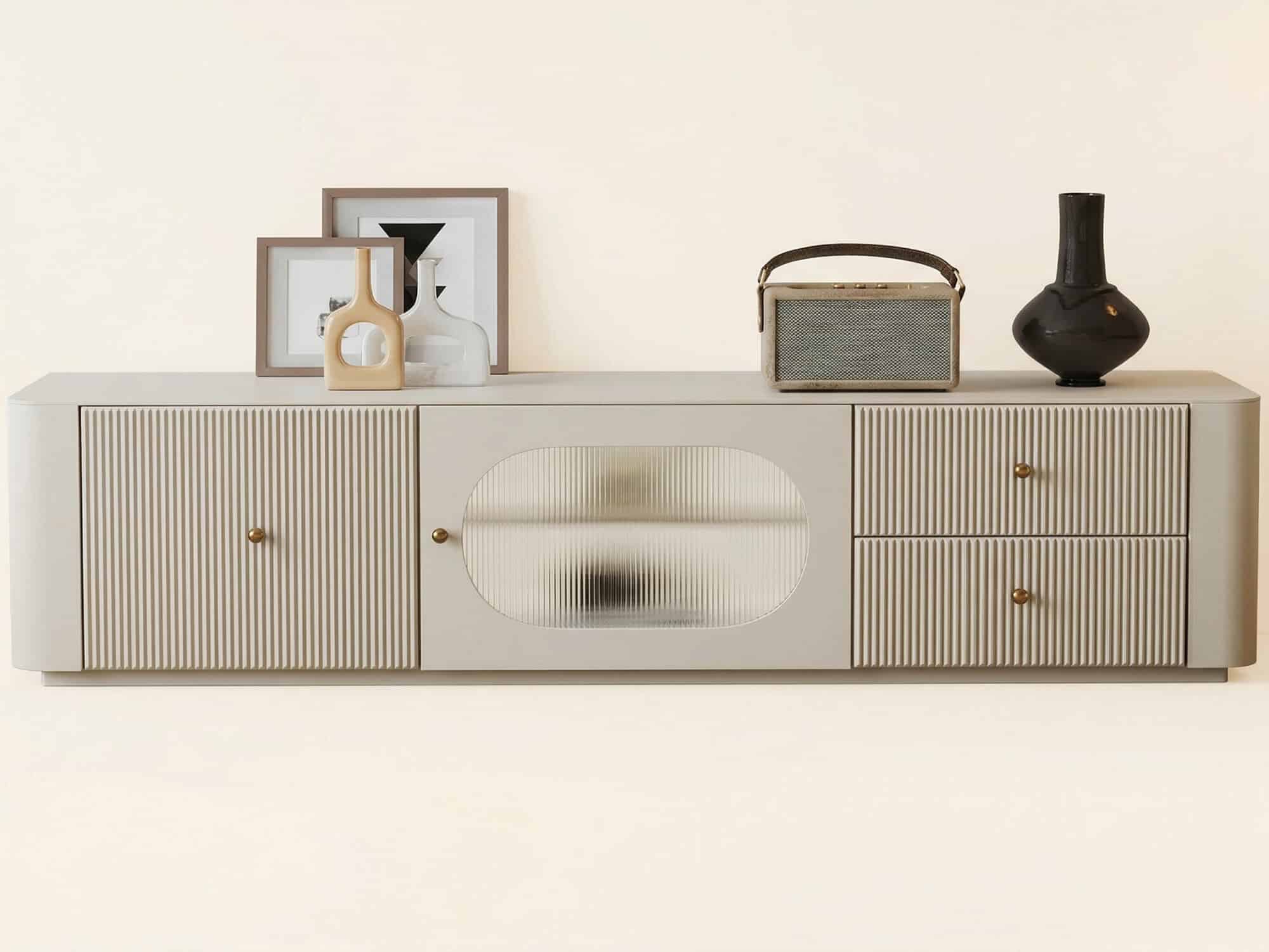 White Wood Shelves Cabinet Drawers Rectangle TV Stand 相册图 #3 resized