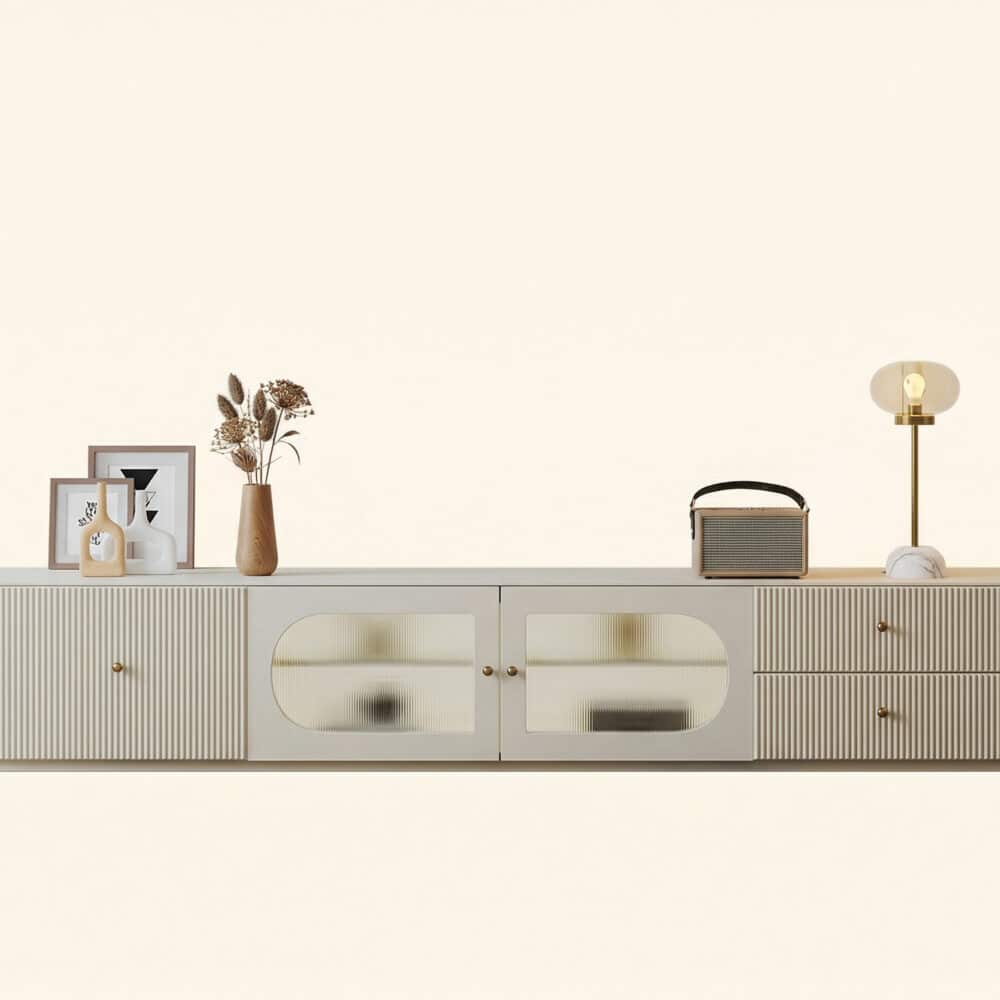 White Wood Shelves Cabinet Drawers Rectangle TV Stand 相册图 #4 resized