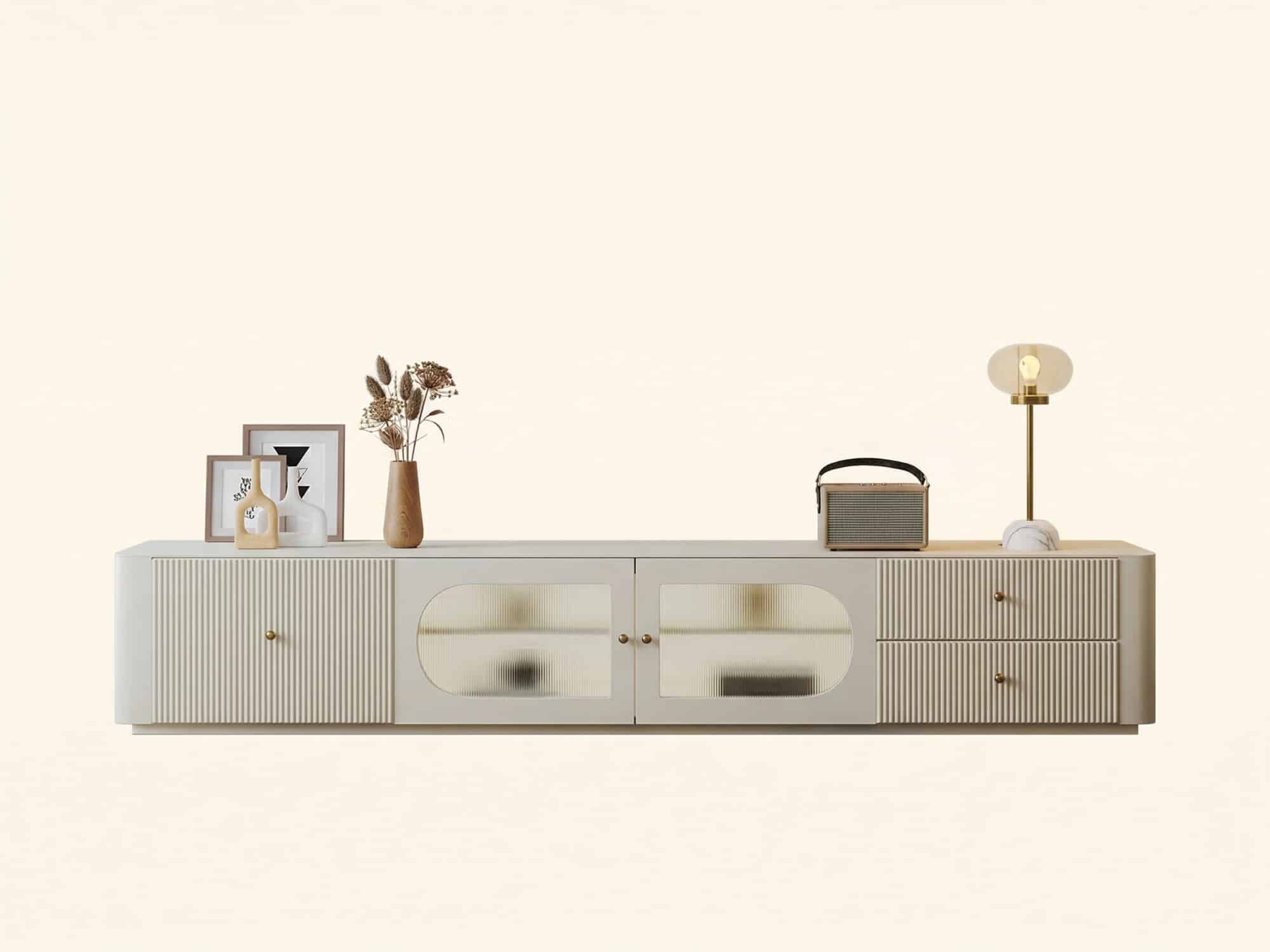 White Wood Shelves Cabinet Drawers Rectangle TV Stand 相册图 #4 resized