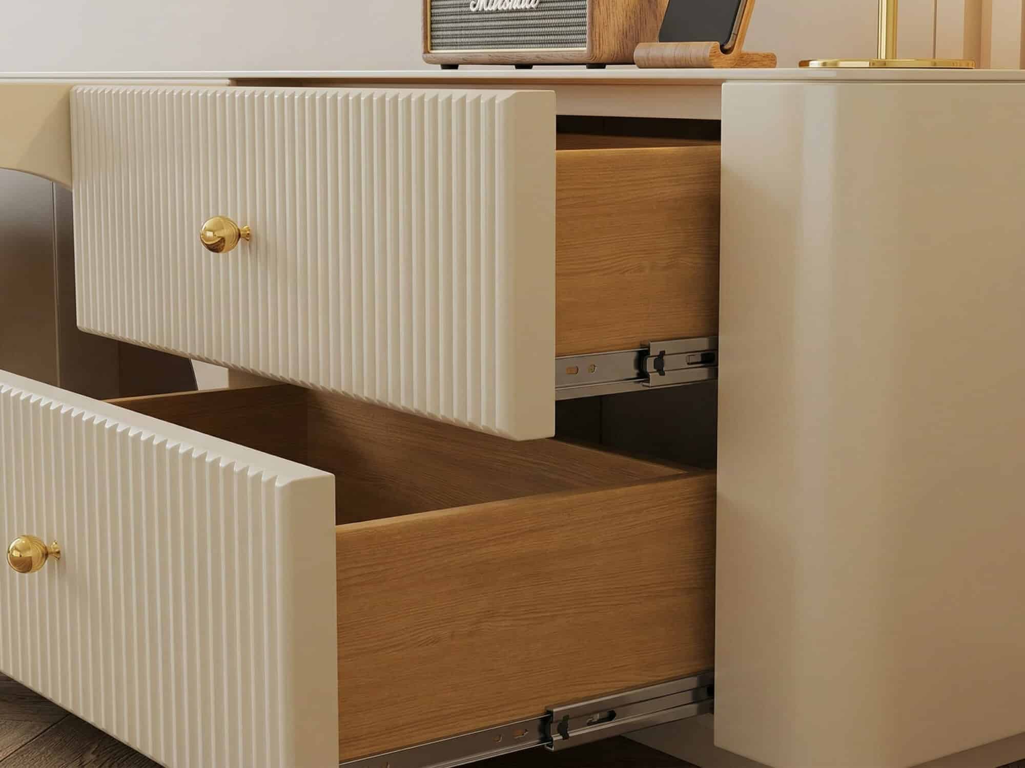 White Wood Shelves Cabinet Drawers Rectangle TV Stand 相册图 #7 resized