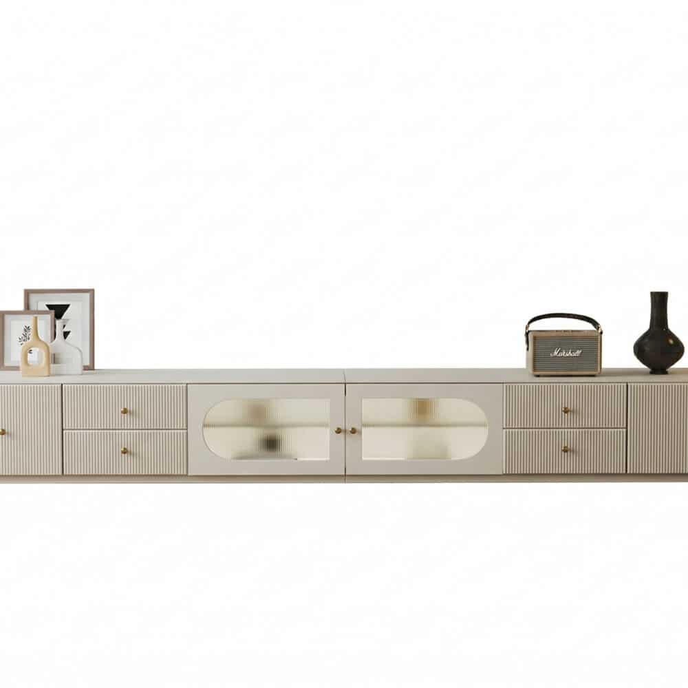 White Wood Shelves Cabinet Drawers Rectangle TV Stand 相册图 #9 resized