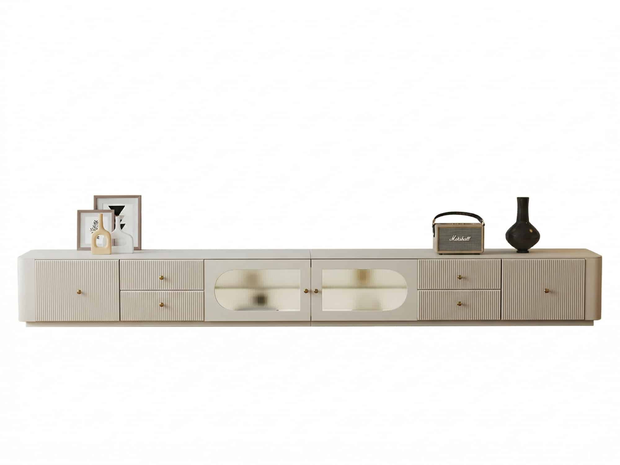 White Wood Shelves Cabinet Drawers Rectangle TV Stand 相册图 #9 resized